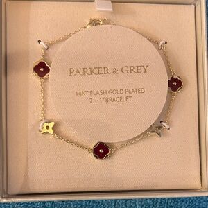 Gold Plated Bracelet with Red Floral Accents